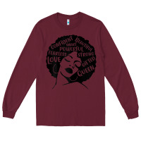 Burgundy Womens Strong Black Woman Afro Message Long Sleeve Tee - lanVoArt