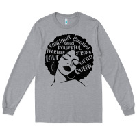 Heather Grey Womens Strong Black Woman Afro Message Long Sleeve Tee - lanVoArt