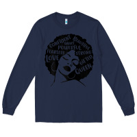 Navy Womens Strong Black Woman Afro Message Long Sleeve Tee - lanVoArt