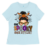 Baby Blue one spooky hair stylist Ladies Tee - BarkalooDesign