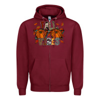 Burgundy autumn style with pumpkins Zipper Hoodie - CowhideDigitalArt