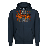 Navy autumn style with pumpkins Zipper Hoodie - CowhideDigitalArt