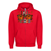 Red autumn style with pumpkins Zipper Hoodie - CowhideDigitalArt
