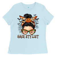 Baby Blue Hair stylist messy bun Ladies Tee - BarkalooDesign