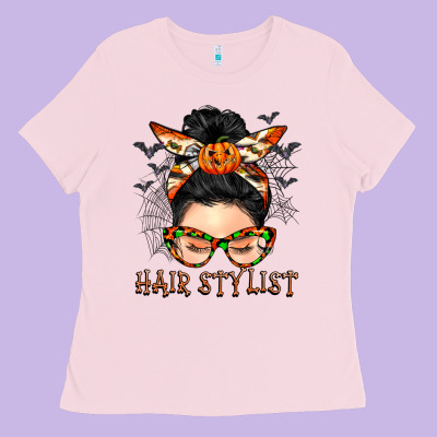 Hair Stylist Messy Bun Ladies Tee Designed By Barkaloodesign