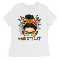 White Hair stylist messy bun Ladies Tee - BarkalooDesign