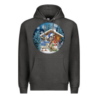 Charcoal Heather Winter Farm Animals Premium Hoodie - FaDigitalArtStudio