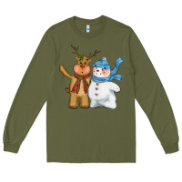 Army Green christmas reindeer snowman Long Sleeve Tee - CowGirlArtShop
