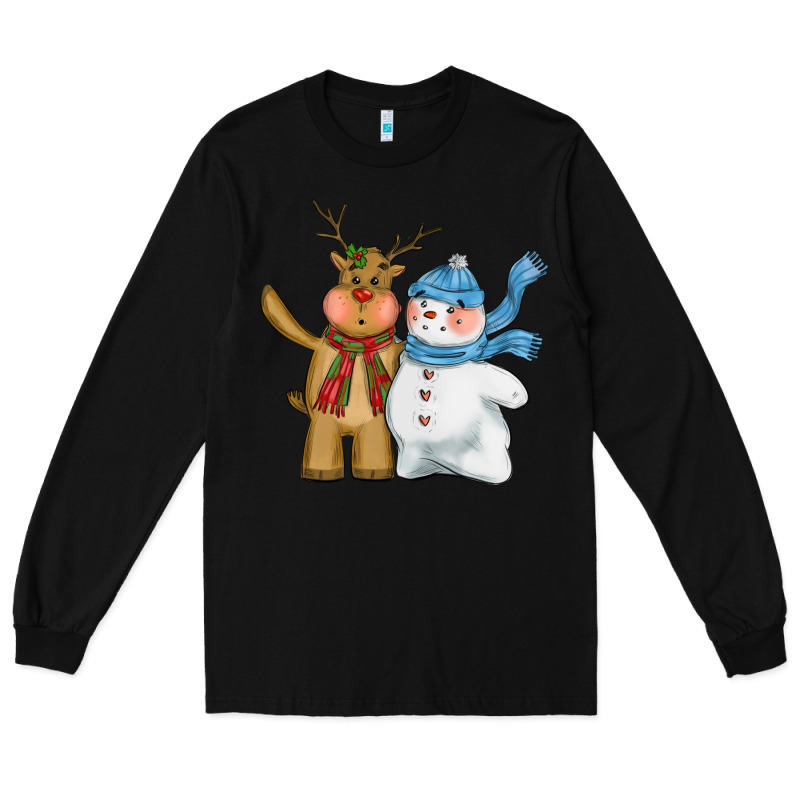 Christmas Reindeer Snowman Long Sleeve Tee by CowGirlArtShop | Teevron