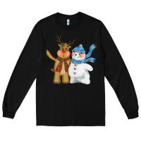 Black christmas reindeer snowman Long Sleeve Tee - CowGirlArtShop