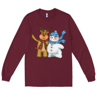 Burgundy christmas reindeer snowman Long Sleeve Tee - CowGirlArtShop