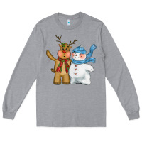 Heather Grey christmas reindeer snowman Long Sleeve Tee - CowGirlArtShop