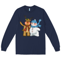 Navy christmas reindeer snowman Long Sleeve Tee - CowGirlArtShop