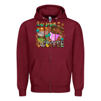 Burgundy Life Begins After Coffee Zipper Hoodie - CowhideDigitalArt