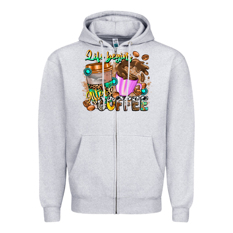 Life Begins After Coffee Zipper Hoodie by CowhideDigitalArt | Teevron