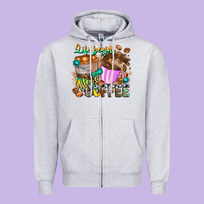 Life Begins After Coffee Zipper Hoodie Designed By Cowhidedigitalart