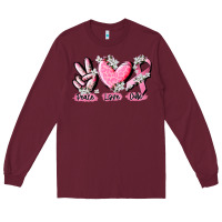 Burgundy peace love cure breast cancer Long Sleeve Tee - CowGirlArtShop