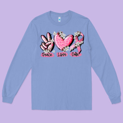 Peace Love Cure Breast Cancer Long Sleeve Tee Designed By Cowgirlartshop