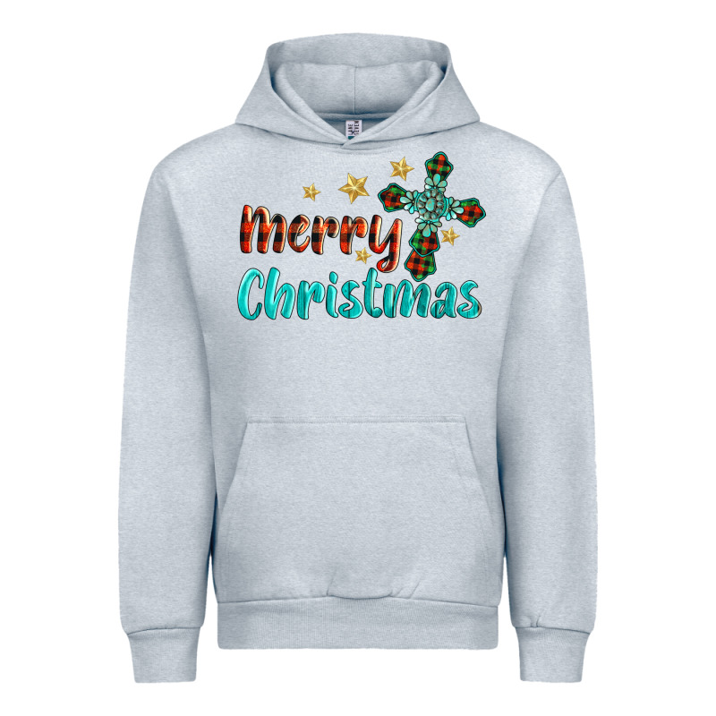Merry Christmas Turquoise Gemstones Cross Urban Hoodie by BarkalooDesign | Teevron