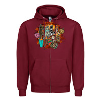 Burgundy Fall Vibes Zipper Hoodie - CowhideDigitalArt