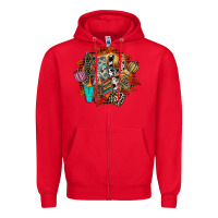 Red Fall Vibes Zipper Hoodie - CowhideDigitalArt