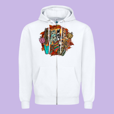 Fall Vibes Zipper Hoodie Designed By Cowhidedigitalart
