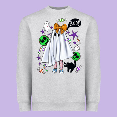 Cute Ghost Halloween Heavyweight Sweatshirt Designed By Bundleandbundleshop