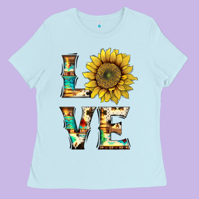 Western Love With Sunflower Ladies Tee Designed By Artiststas