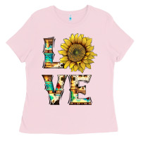 Bubblegum Pink western love with sunflower Ladies Tee - Artiststas