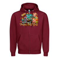 Burgundy Farm Happy Fall Y'all Zipper Hoodie - CowhideDigitalArt