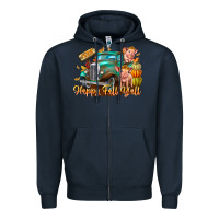 Navy Farm Happy Fall Y'all Zipper Hoodie - CowhideDigitalArt