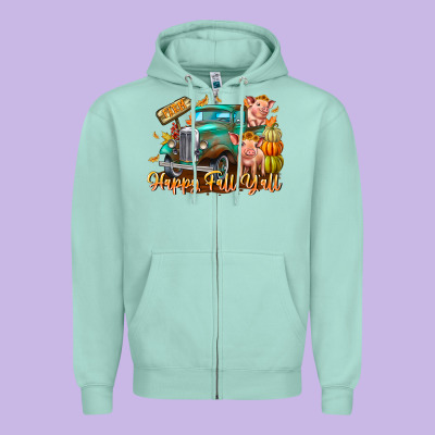 Farm Happy Fall Y'all Zipper Hoodie Designed By Cowhidedigitalart