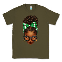 Army Green Afro Messy Bun Green and White Bow Classic Tee - texasbilliewilder
