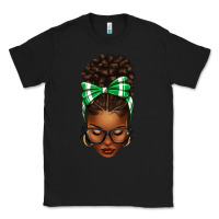 Black Afro Messy Bun Green and White Bow Classic Tee - texasbilliewilder