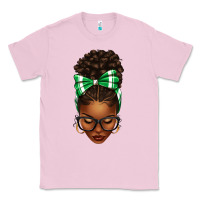 Bubblegum Pink Afro Messy Bun Green and White Bow Classic Tee - texasbilliewilder