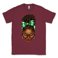 Burgundy Afro Messy Bun Green and White Bow Classic Tee - texasbilliewilder