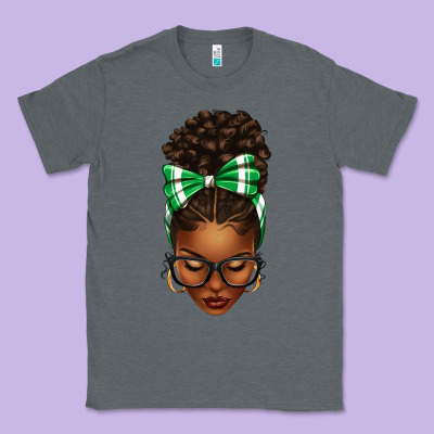 Afro Messy Bun Green And White Bow Classic Tee Designed By Texasbilliewilder