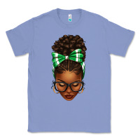 Colony Blue Afro Messy Bun Green and White Bow Classic Tee - texasbilliewilder