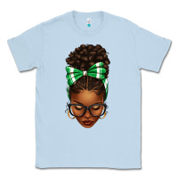 Dusty Blue Afro Messy Bun Green and White Bow Classic Tee - texasbilliewilder
