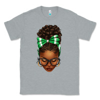 Heather Grey Afro Messy Bun Green and White Bow Classic Tee - texasbilliewilder
