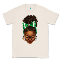 Natural Afro Messy Bun Green and White Bow Classic Tee - texasbilliewilder