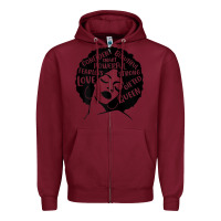 Burgundy Womens Strong Black Woman Afro Message Zipper Hoodie - lanVoArt