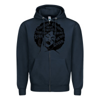 Navy Womens Strong Black Woman Afro Message Zipper Hoodie - lanVoArt