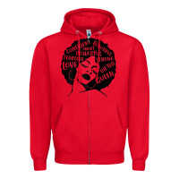 Red Womens Strong Black Woman Afro Message Zipper Hoodie - lanVoArt