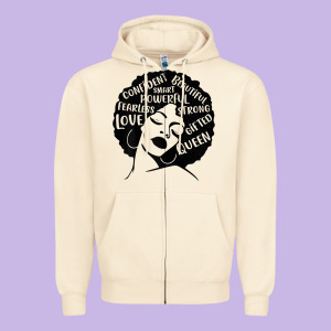 Womens Strong Black Woman Afro Message Zipper Hoodie Designed By Lanvoart