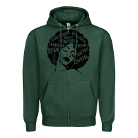 Sports Green Womens Strong Black Woman Afro Message Zipper Hoodie - lanVoArt