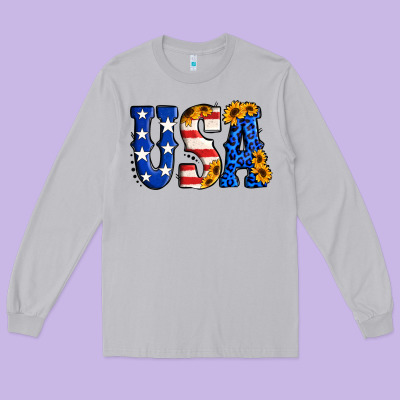 Usa Western Font Long Sleeve Tee Designed By Jasminsmagicworld