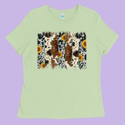 Sunflower Cowhide Brush Stroke Ladies Tee Designed By Artiststas