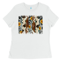 White sunflower cowhide brush stroke Ladies Tee - Artiststas