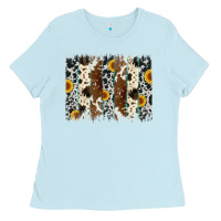 Baby Blue sunflower cowhide brush stroke Ladies Tee - Artiststas